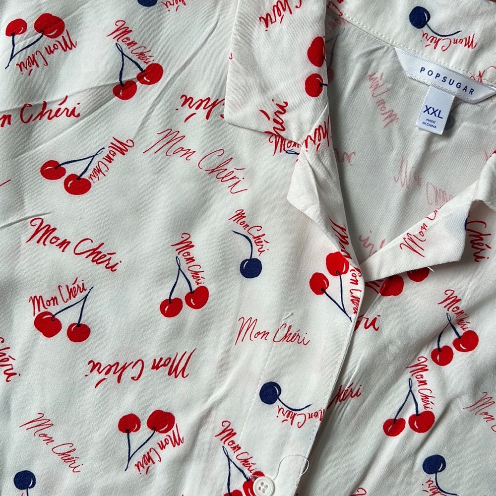 POPSUGAR crop top blouse Mon Cherie cherry design
